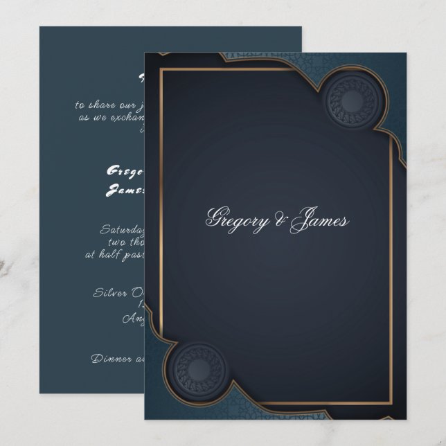 Invitación Elegante Navy azul turquesa y dorado moderno (Anverso / Reverso)