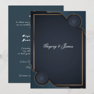 Invitación Elegante Navy azul turquesa y dorado moderno