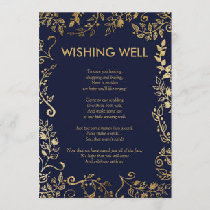 Invitación Elegante Navy Blue Gold Floral Deseando Bien