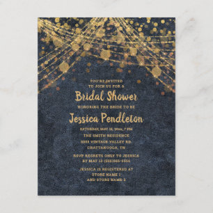 Invitación Elegante Navy Blue Gold String ilumina ducha de no