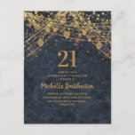 Invitación Elegante Navy Blue Gold String ilumina el cumpleañ<br><div class="desc">Elegante invitación de fiesta de cumpleaños 21 azul marino con luces de cuerdas doradas y chisporroteo.</div>