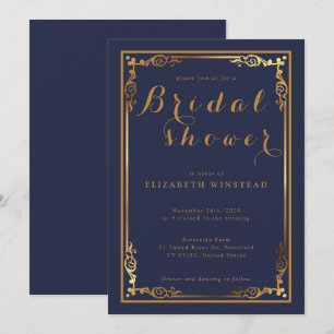 Invitación Elegante Navy Blue invita a una ducha de novia de 