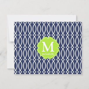 Invitación Elegante Navy Blue Modern Trellis Monogramado