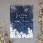 Invitación Elegante Navy Blue Snowflake Winter Quinceañera<br><div class="desc">Elegante celebración de Quinceañera de invierno con copos de nieve azul de la Marina e invito con amigos a tu dulce cumpleaños número quince con este elegante, moderno y de invierno tema de la quinceañera con copos de nieve, caída de nieve, polvo de estrellas y ramas de pinos nevados en...</div>