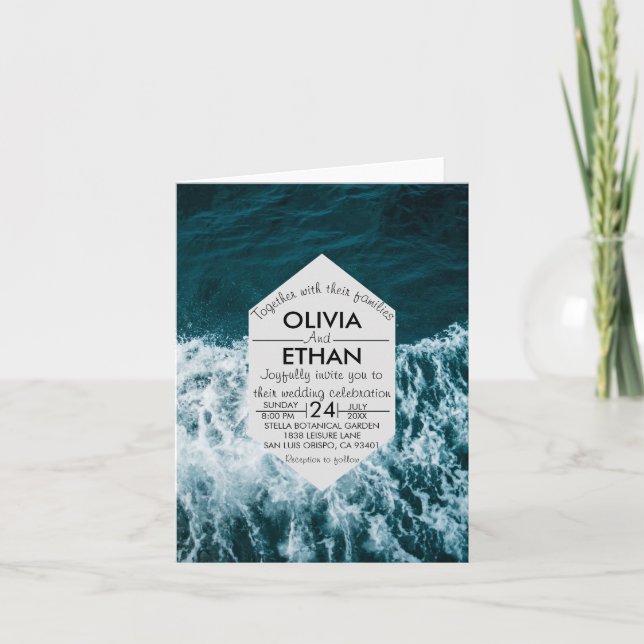 Invitación Elegante Navy Blue Waves Summer Beach Wedding (Anverso)
