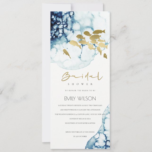INVITACIÓN ELEGANTE NAVY DE ORO SUBMARINO DUCHA BRIDAL DE PES (Anverso)