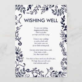 Invitación Elegante Navy Floral azul y blanca Deseando bien