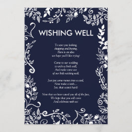 Invitación Elegante Navy Floral azul y blanca Deseando bien