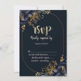 Invitación Elegante Navy Flores Azules RSVP