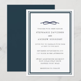 Invitación Elegante Navy Moderna Nudo Náutico Minimalista