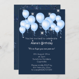 INVITACIÓN ELEGANTE NAVY MODERNO BALLOON CUMPLEAÑOS