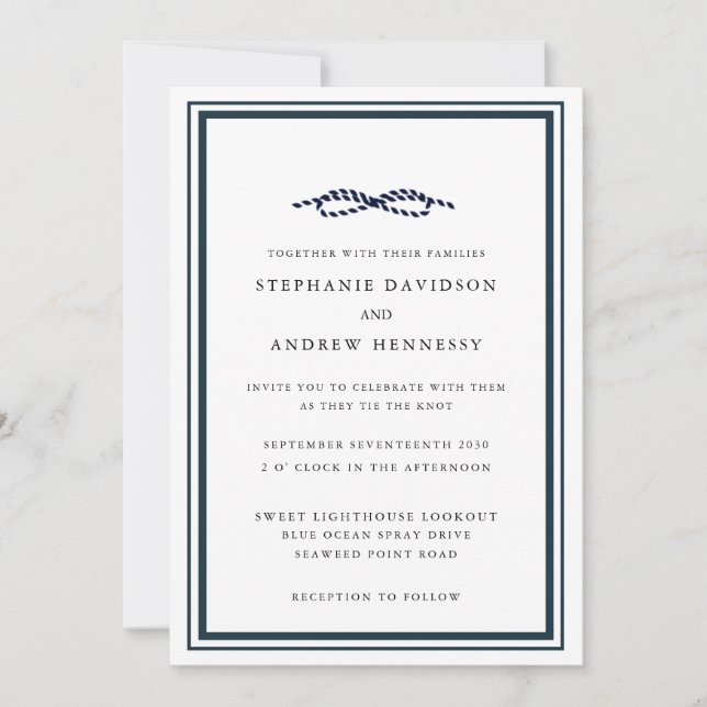 Invitación Elegante Navy Nautical Knot Minimalista (Anverso)