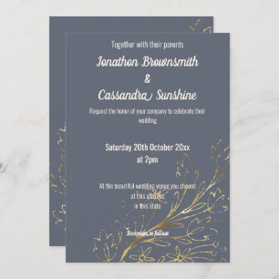 INVITACIÓN ELEGANTE NAVY Y BODA DE GOLD GOLD LEAF