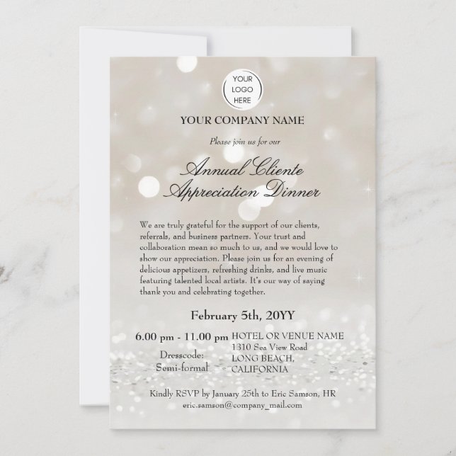 Invitación Elegante negocio Cliente apreciación Cena (Anverso)
