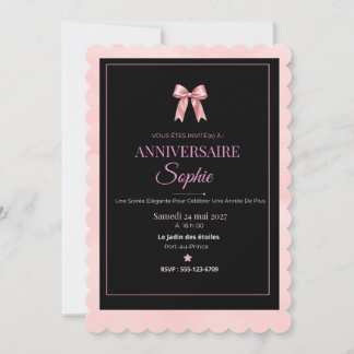 Invitación elegante negra y rosa para cumpleaños
