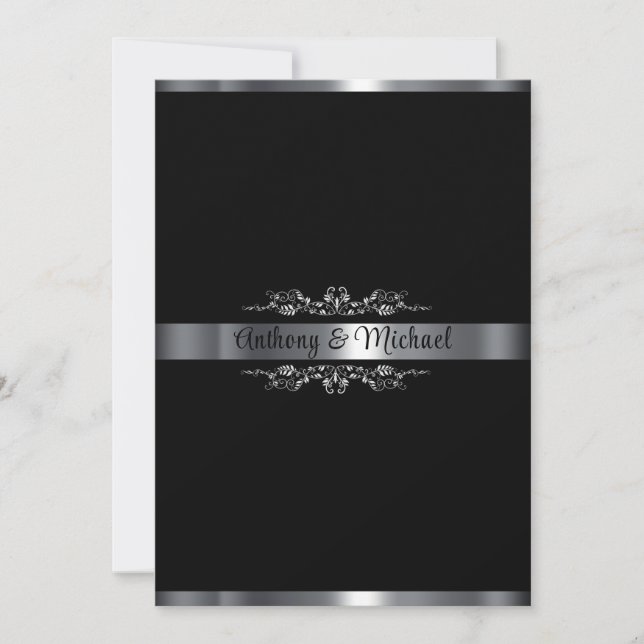 Invitación Elegante negro, blanco y plateado (Anverso)