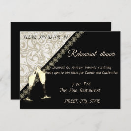 Invitación Elegante negro, cena de ensayo de la boda de Damas
