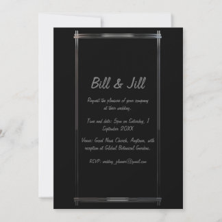 Invitación Elegante negro con Boda de borde de decó cromado