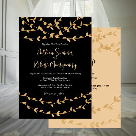 Invitación Elegante negro con Boda de hojas de oro