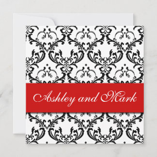 Invitación Elegante negro de matrimonio Damasco rojo invitaci