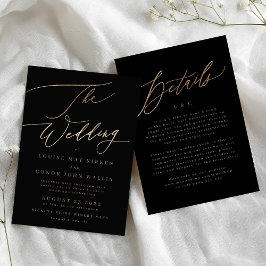 Invitación Elegante negro detalles sencillos de oro en Boda t