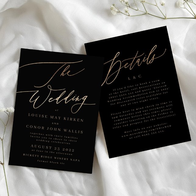 Invitación Elegante negro detalles sencillos de oro en Boda t (Subido por el creador)