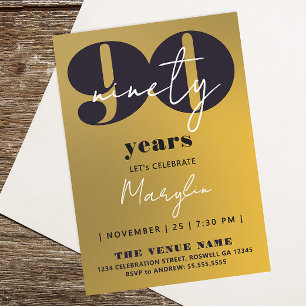 Invitación Elegante Negro Dorado Amarillo 90 Noventa Ombre Ne