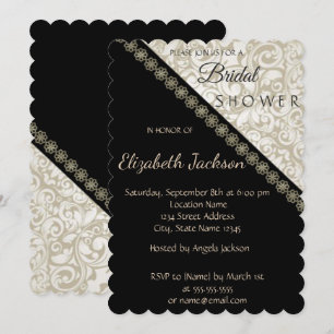 Invitación Elegante negro,ducha de novia de damasco