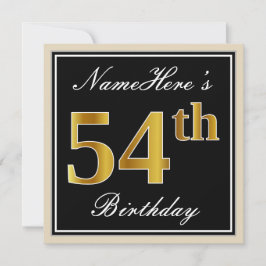 Invitación Elegante, negro, falso oro 54 cumpleaños + nombre