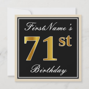 Invitación Elegante, Negro, Falso Oro Cumpleaños 71 + Nombre