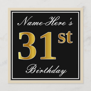 Invitación Elegante, Negro, Faux Gold 31 cumpleaños + nombre