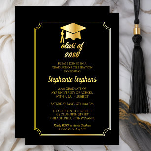 Invitación Elegante Negro Fiesta de Graduación de Universid