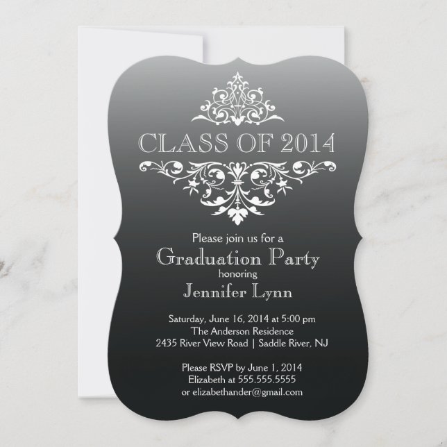 Invitación Elegante negro formal fiesta de graduación floreci (Anverso)