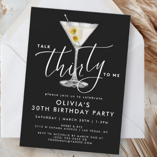 Invitación Elegante negro 'Habla treinta conmigo' Martini 30