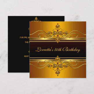 Invitación Elegante negro joya de oro amarillo Cumpleaños 50