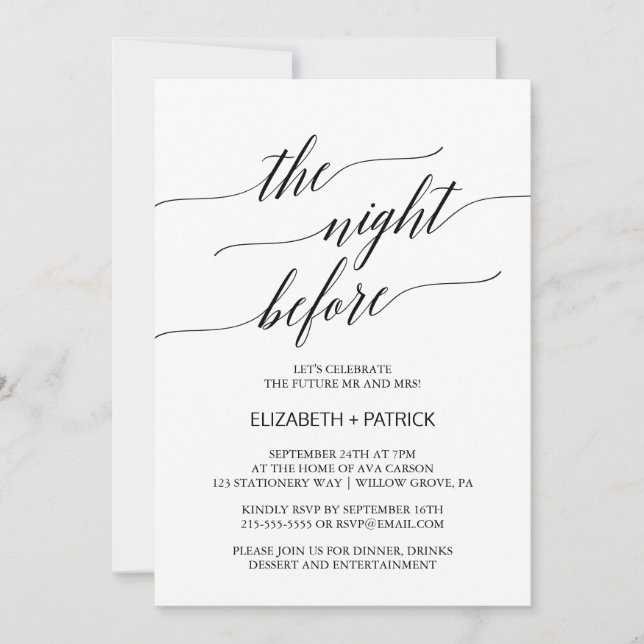 Invitación Elegante negro la noche antes de la cena del ensay (Anverso)