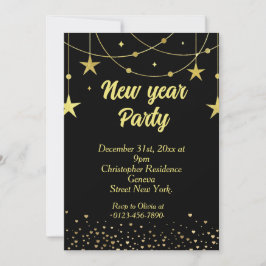 Invitación Elegante negro moderno y oro Año Nuevo Eve
