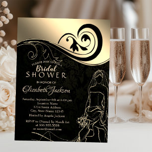 Invitación Elegante Negro, Novia Dorada, Despedida de Soltera