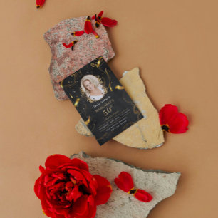 Invitación Elegante Negro Oro Elegante Con Clase Feliz Cumple