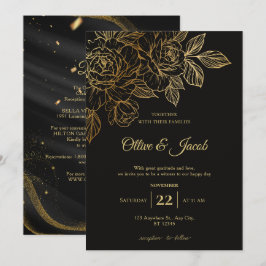 Invitación Elegante Negro Oro Negro 'Hasta que la Muerte Boda