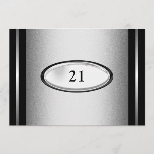 Invitación Elegante negro raya plateada 21º cumpleaños mascul