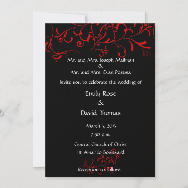 Invitación Elegante negro, rojo, blanco (Anverso)