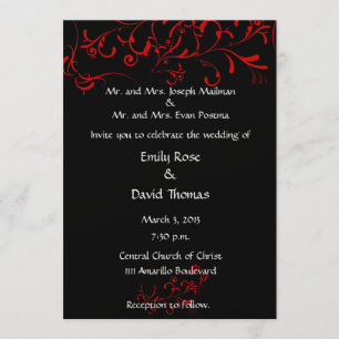 Invitación Elegante negro, rojo, blanco