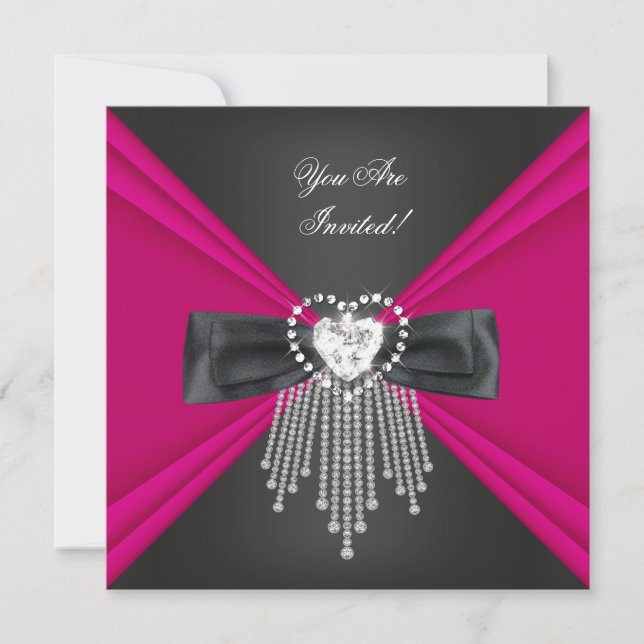 Invitación Elegante negro rosa profundo todas las ocasiones (Anverso)