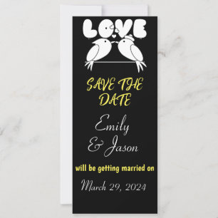Invitación Elegante negro salva la fecha con los pájaros amor
