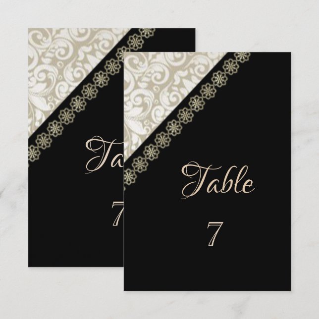 Invitación Elegante negro,tarjeta de mesa de damasco (Anverso / Reverso)