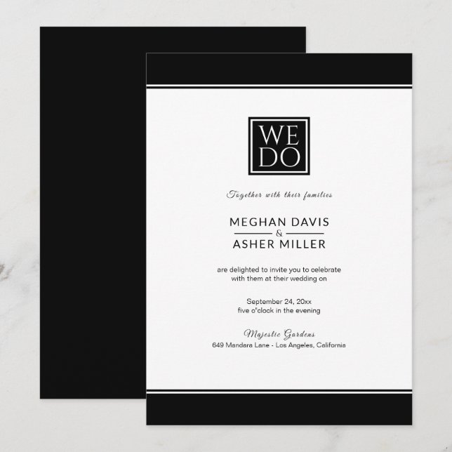 Invitación Elegante negro y blanco (Anverso / Reverso)