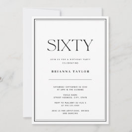 Invitación Elegante negro y blanco 60 cumpleaños