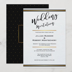 Invitación Elegante negro y blanco con Boda de oro