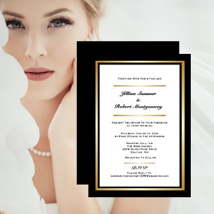 Invitación Elegante negro y blanco con Boda de oro